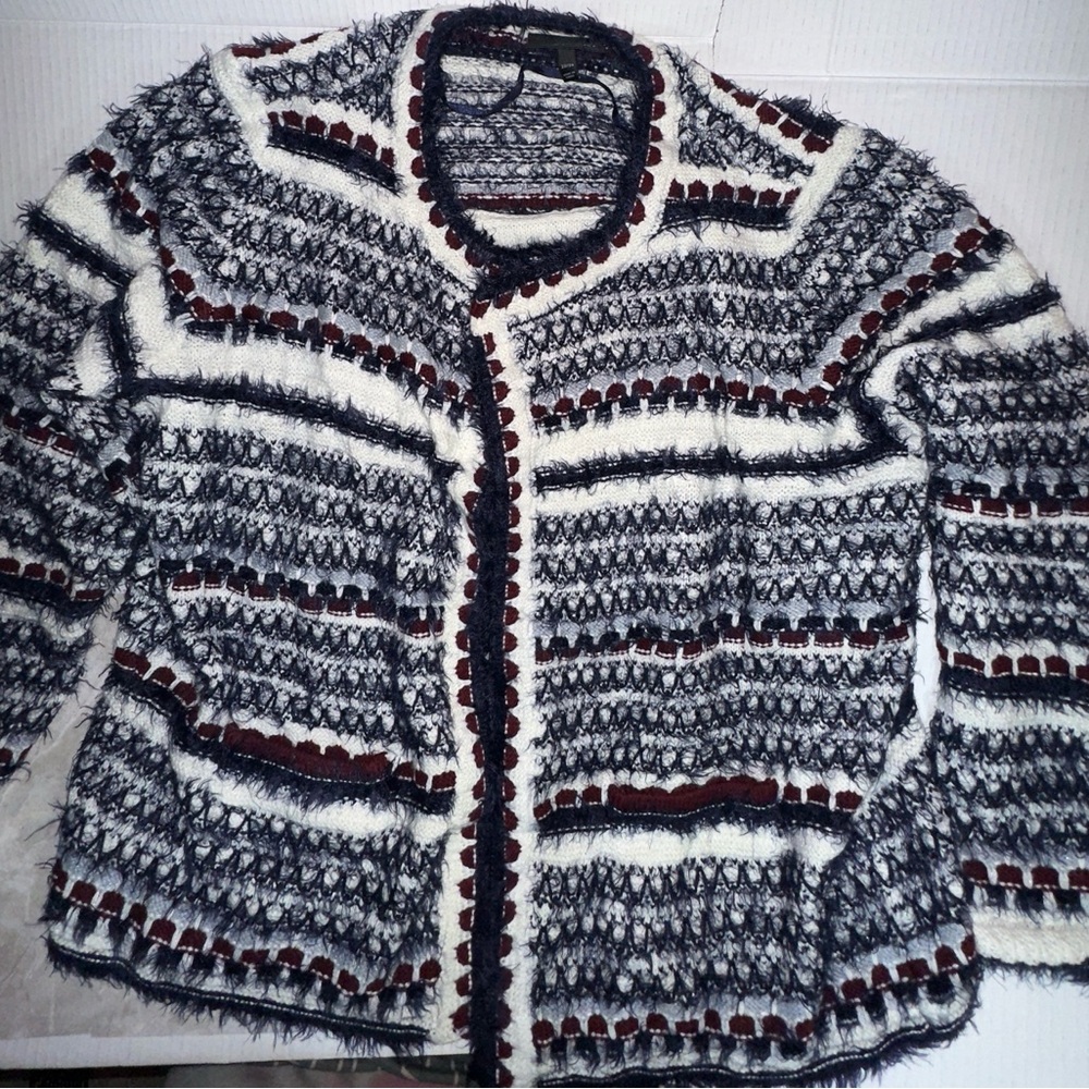 Lane Bryant Open Front Cardigan Sweater-Eyelash Knit-Ivory Blue Burgundy